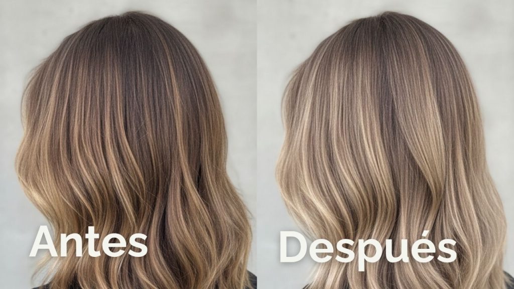 foto del antes y el después del matizado de mechas